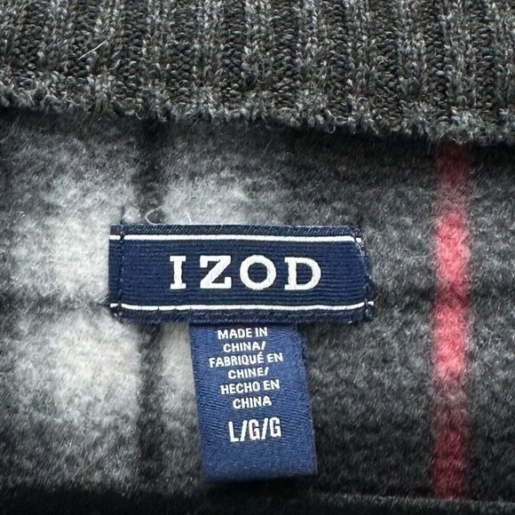 Izod Sweater Men Sz L Full Zip Fleece Plaid Lined Mock Neck Long Sleeve Charcoal - Picture 8 of 12